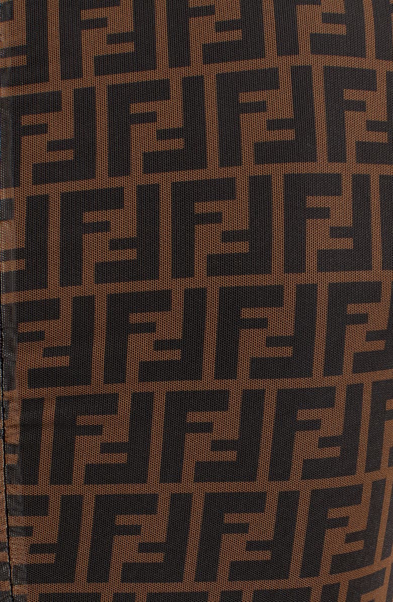 Fendi Sheer Sleeve Logo Pattern Midi Dress, Alternate, color, 