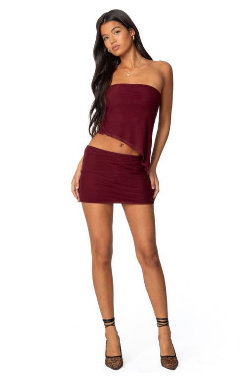 Edikted Ariyah Layered Mesh Miniskirt In Burgundy