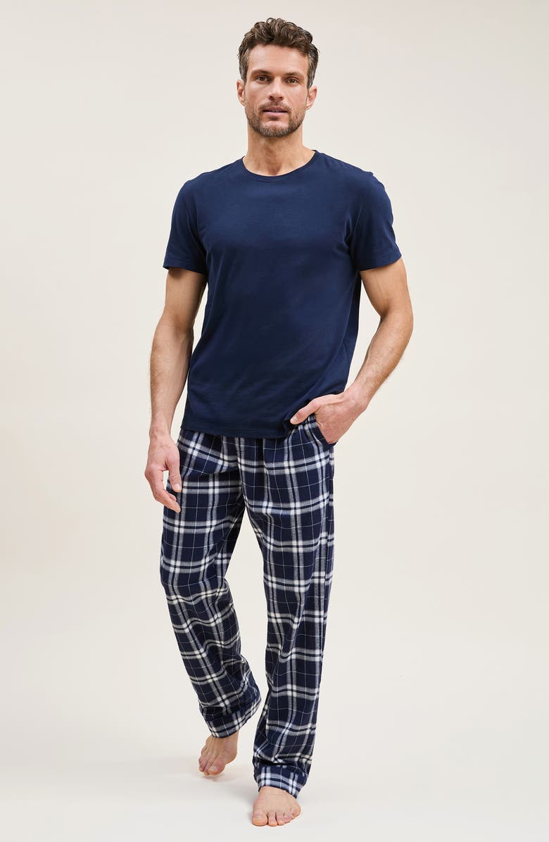 Petite Plume Oxford Tartan Cotton Pajama Pants, Alternate, color, Navy