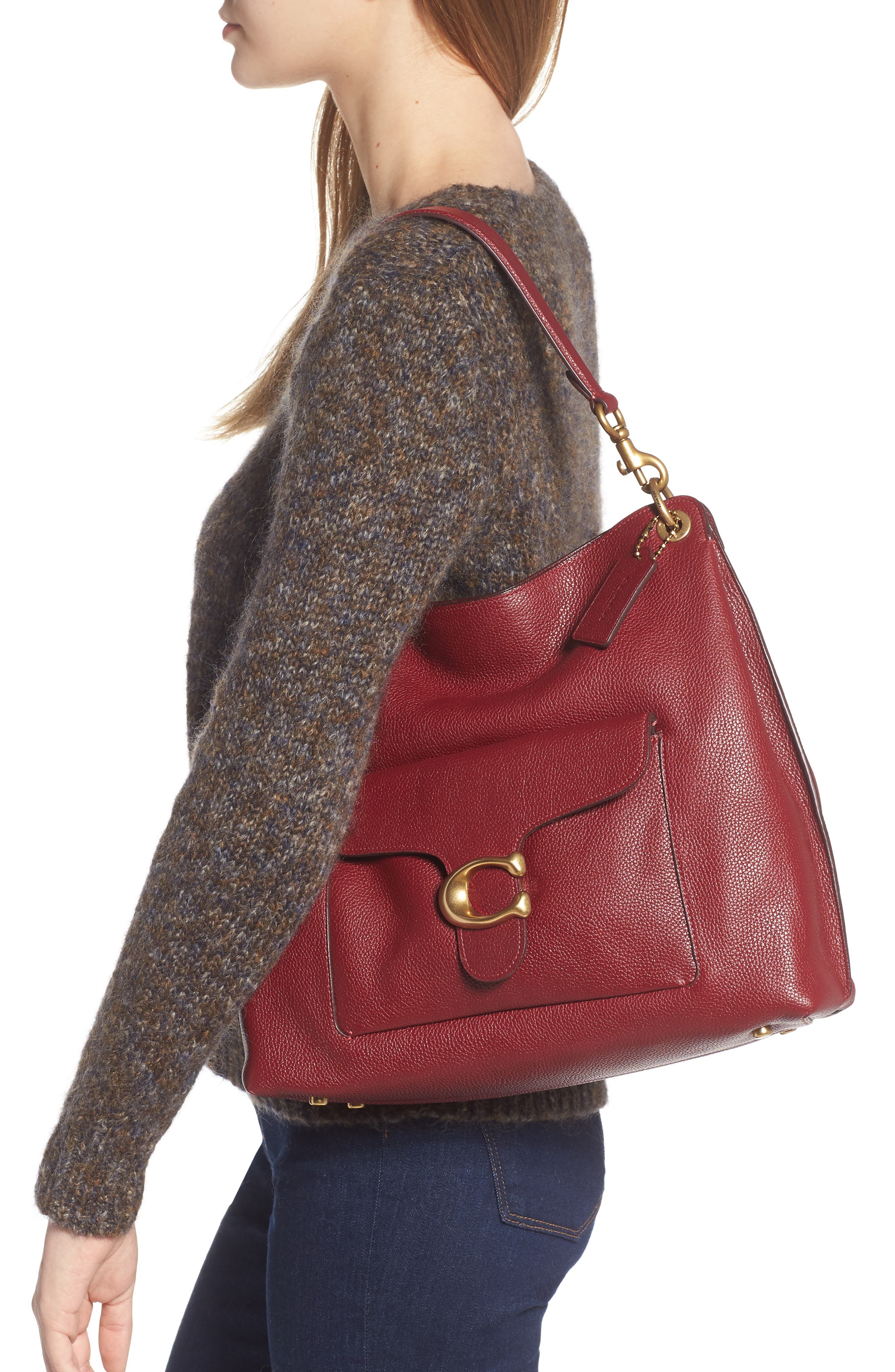 Tabby Leather Shoulder Bag, Alternate, color, B4/ DEEP RED