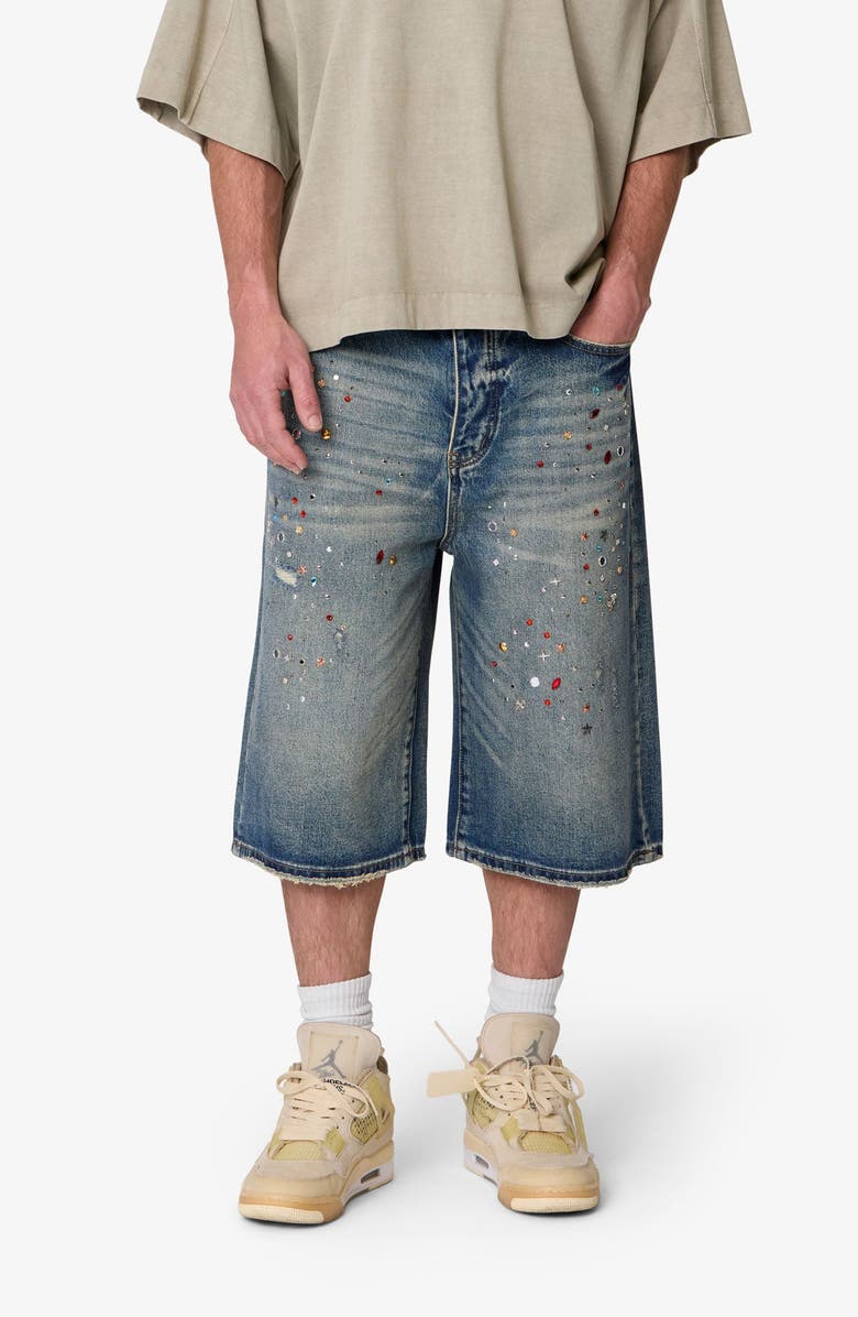 mnml Ultrabaggy Embellished Denim Shorts, Alternate, color, Blue