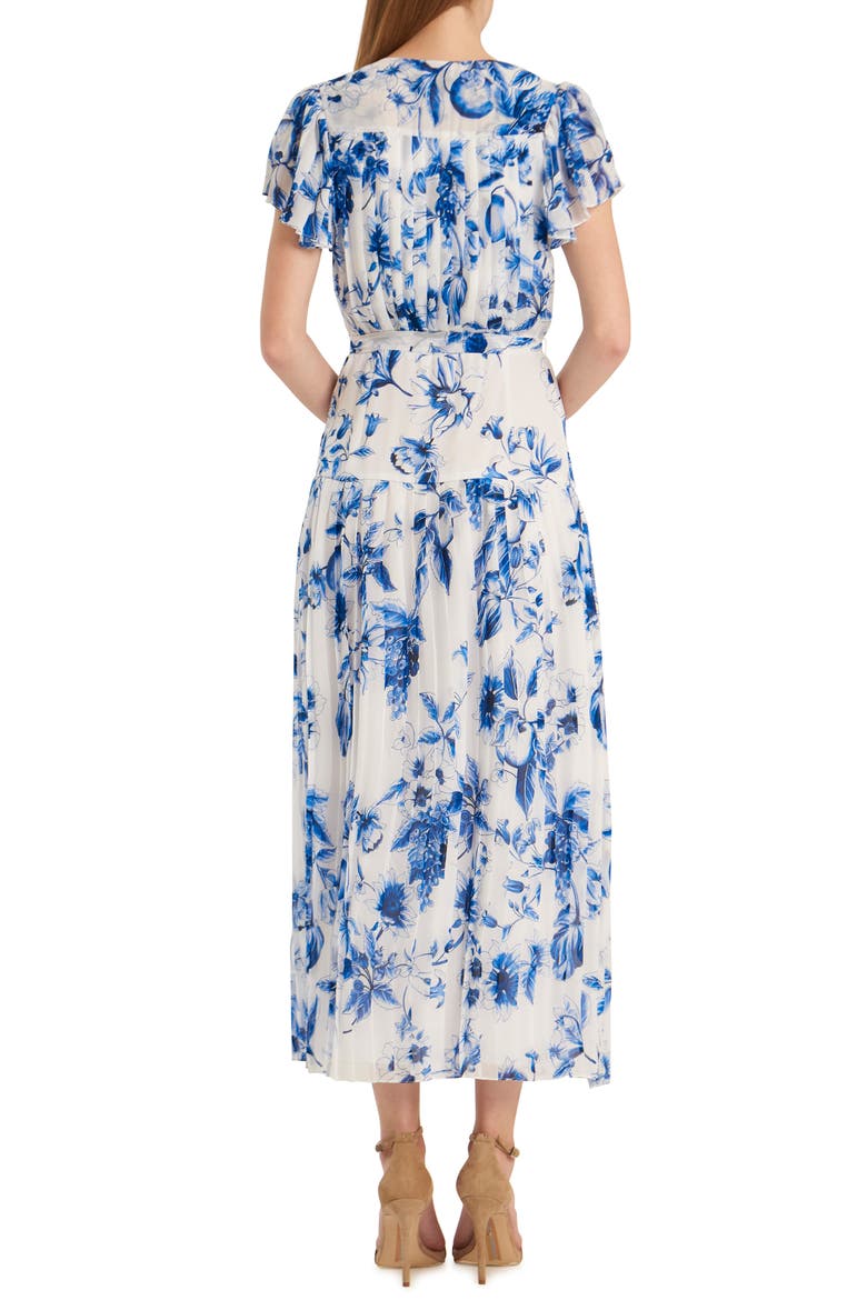 Floral Pleated Tea Length Dress, Alternate, color, BLUE MULTI