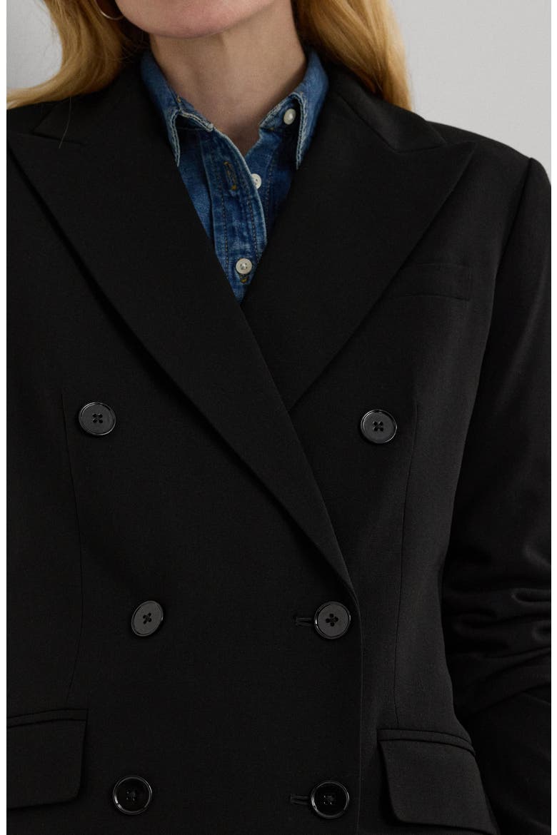 Double Breasted Stretch Wool Crepe Blazer, Alternate, color, BLACK