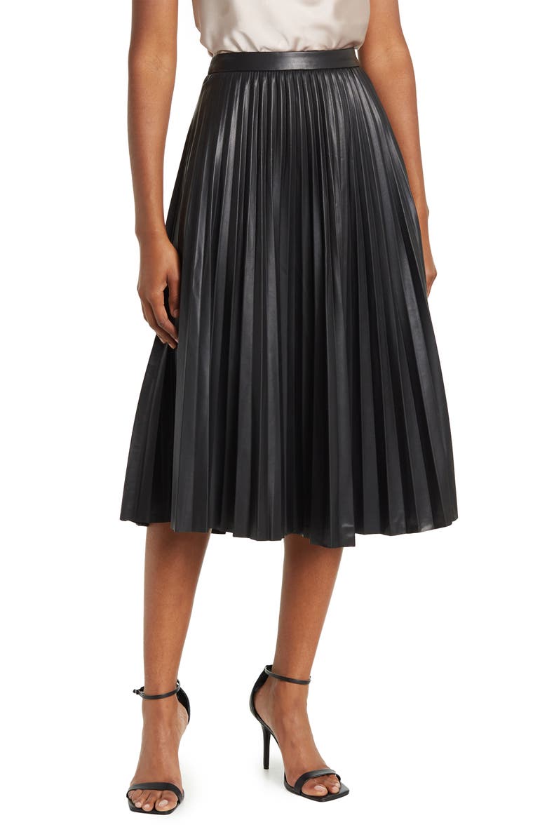 Lucy Paris Faux Leather Pleated Midi Skirt, Main, color,