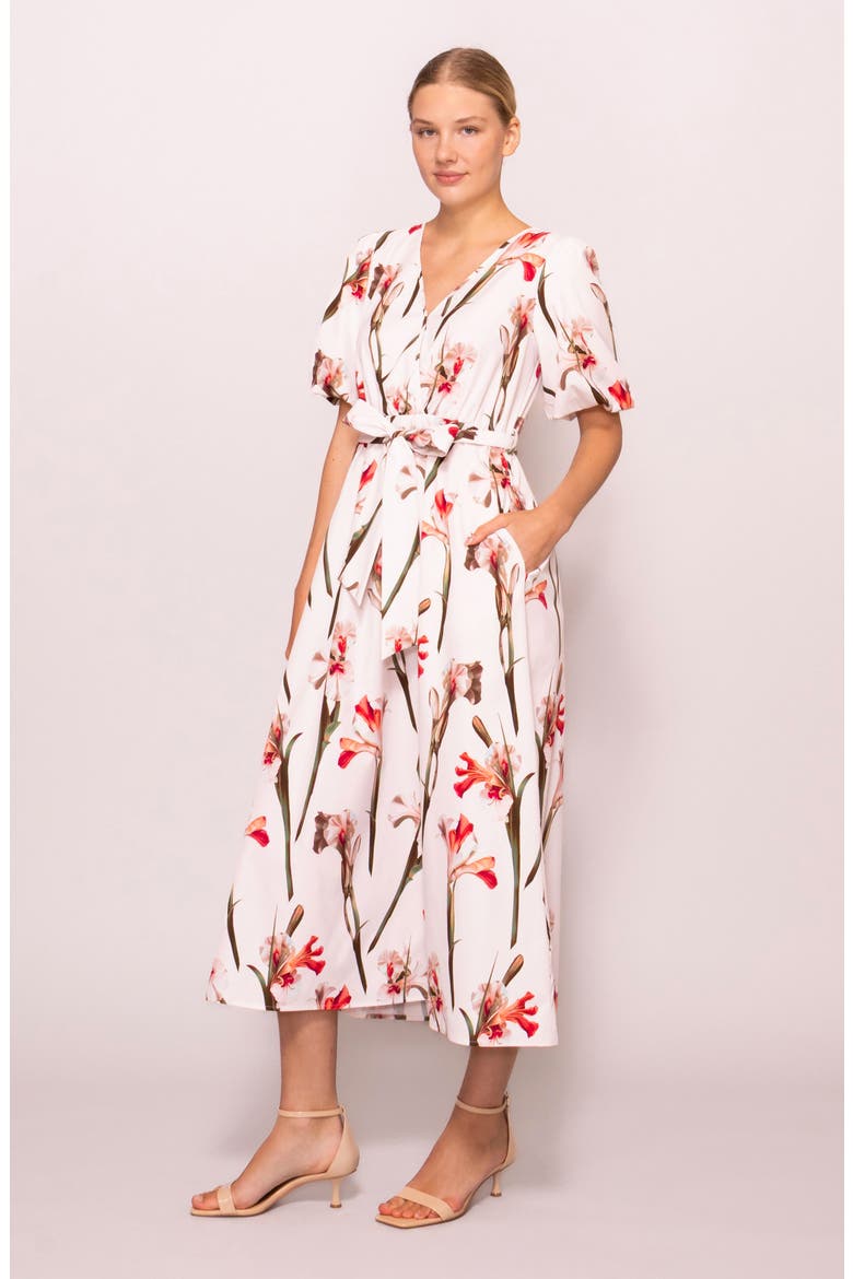 Tie Waist Midi Dress, Alternate, color, IVORY RED