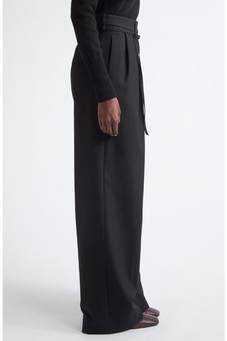Peacha Belted Pleated High Waist Wide Leg Wool Pants, Alternate, color, BLACK