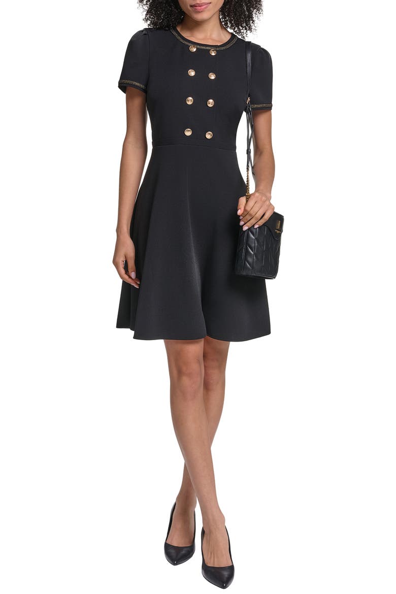 Metallic Detail Scuba Crepe Sheath Dress, Alternate, color, BLACK