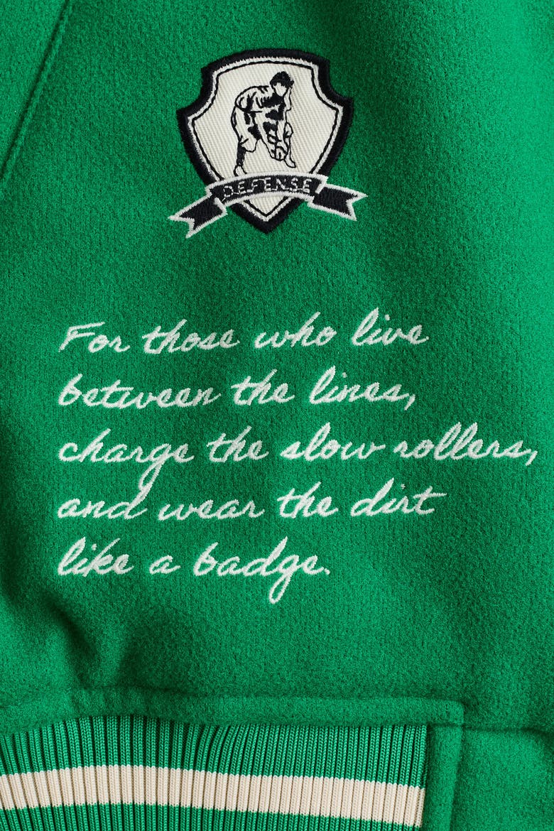 Motif-detail Baseball Jacket, Alternate, color, Green/Rookie of the Year