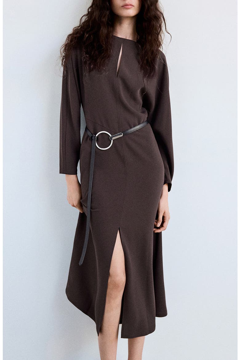 Cutout Long Sleeve Midi Dress, Main, color, CHOCOLATE