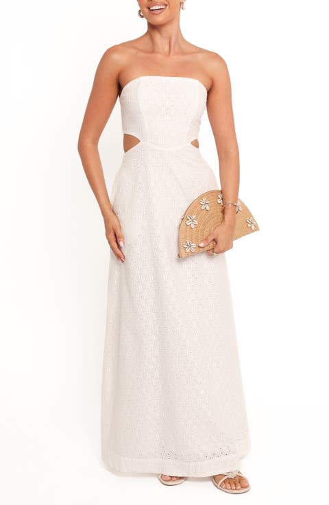 Laura Eyelet Strapless Maxi Dress