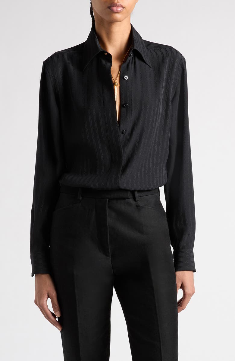 TOM FORD Whitney Stripe Satin Button-Up Shirt, Main, color, 