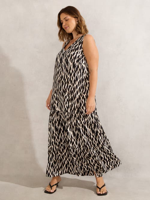 Live Unlimited Mono Print V-neck Maxi Dress In Black