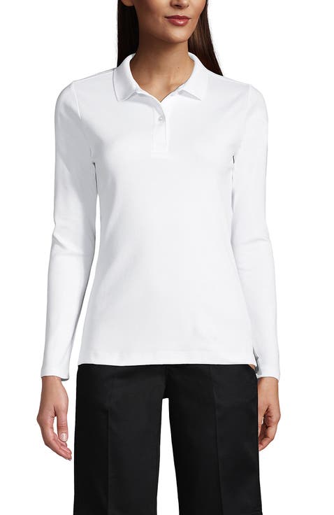 School Uniform  Long Sleeve Feminine Fit Interlock Polo Shirt