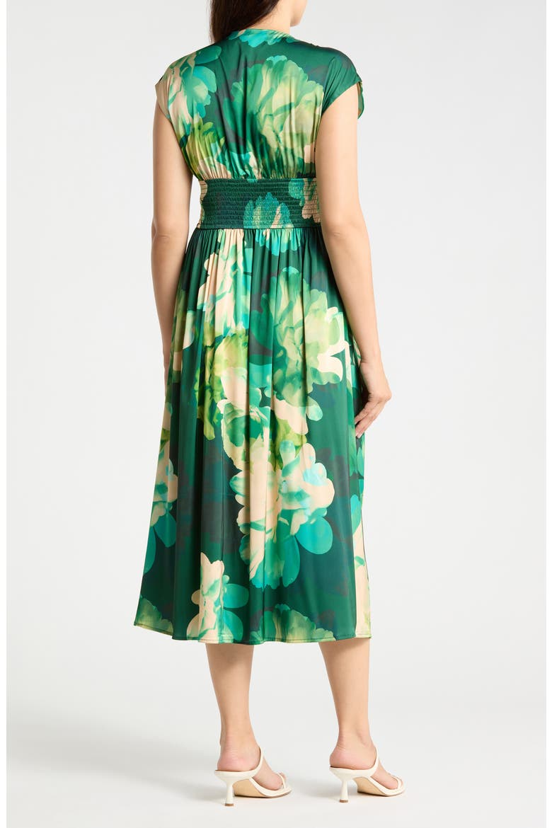 Floral Twist Front Satin Midi Dress, Alternate, color, GREEN
