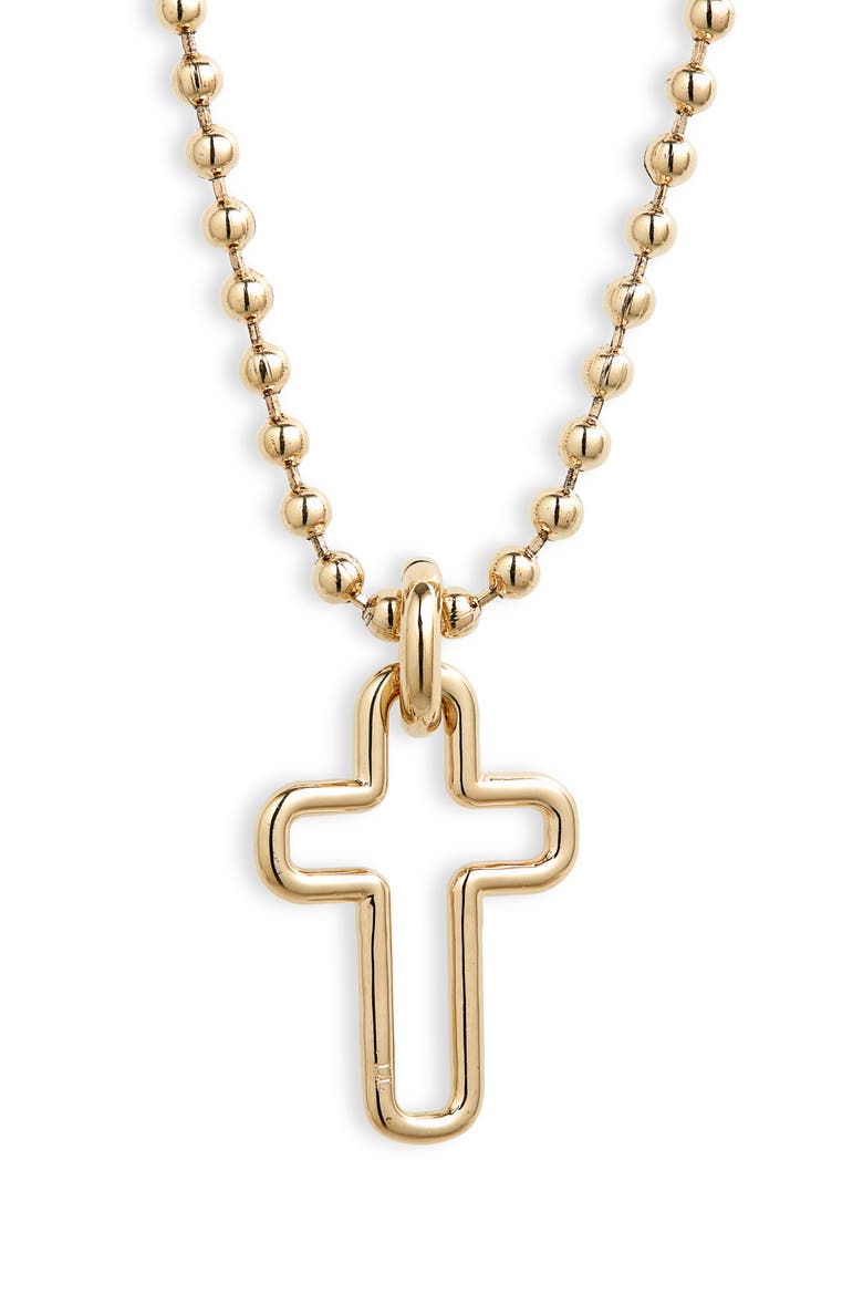 Mini Madda Cross Pendant Necklace, Main, color, BRASS