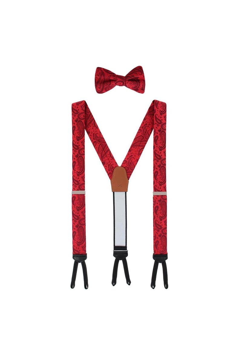 Banbury Tone on Tone Paisley Silk Suspenders (Braces) and Bow Tie Set, Main, color, Red