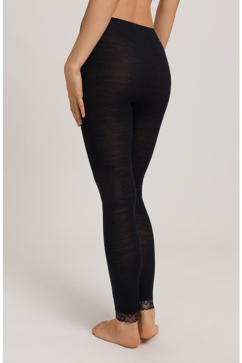 Lace Trim Merino Wool & Silk Rib Leggings, Alternate, color, BLACK