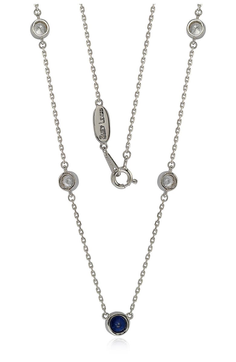 SUZY LEVIAN Sterling Silver Sapphire Brown Diamond Accent Chain Necklace - 0.02 ctw, Alternate, color, 