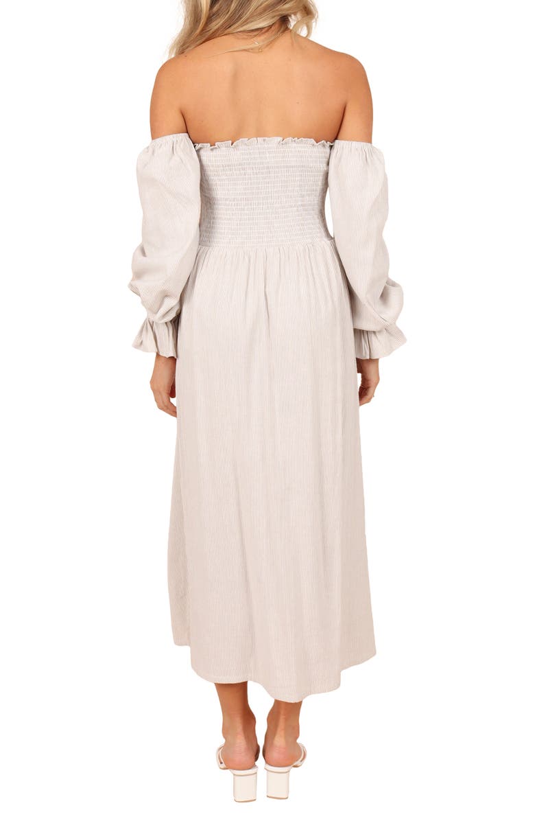 Petal & Pup Domenica Stripe Strapless Long Sleeve Linen & Cotton Dress, Alternate, color, 