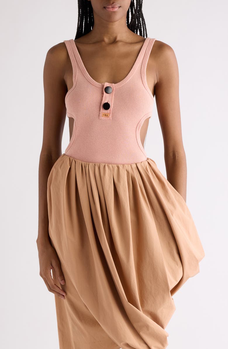 Chloé Cutout Flatlock Rib Cotton Jersey Henley Tank, Main, color, Coral Sand