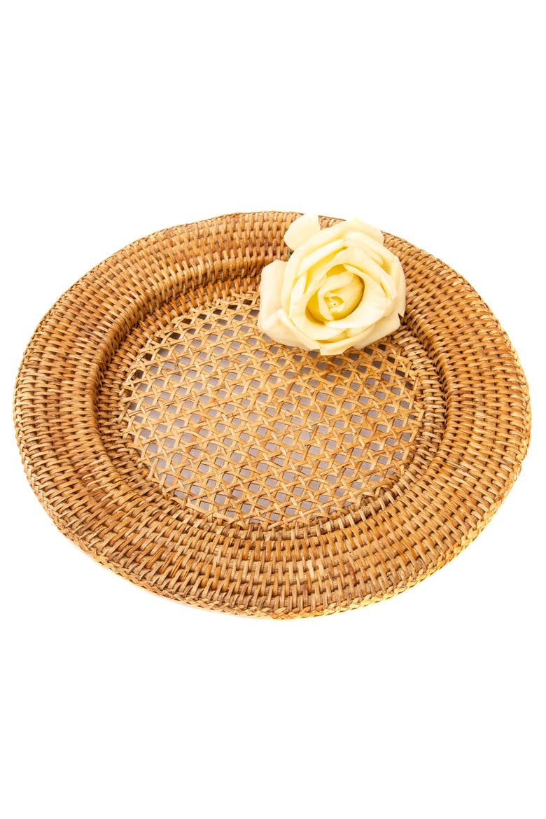 Open Weave Rattan Charger, Alternate, color, Honey Brown