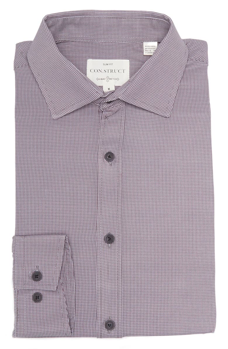 CONSTRUCT Slim Fit Charcoal End On End Geo Wrinkle-Free Stretch Dress Shirt, Main, color,