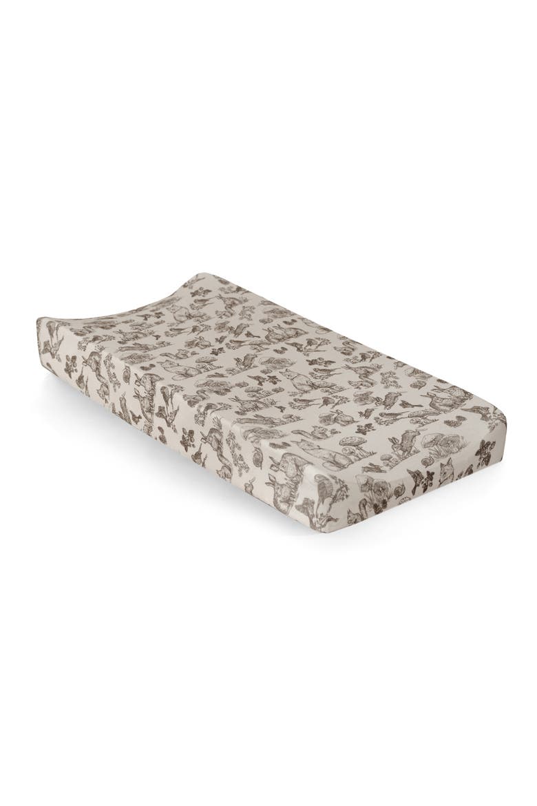 Print Organic Cotton Changing Pad Cover, Main, color, EGGSHELL/ WOODLAND CRITTERS