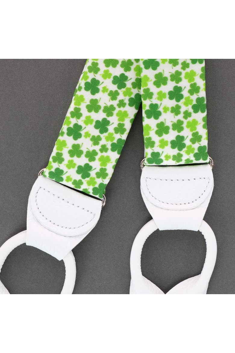 White Shamrock Silk Button End Suspenders, Alternate, color, White