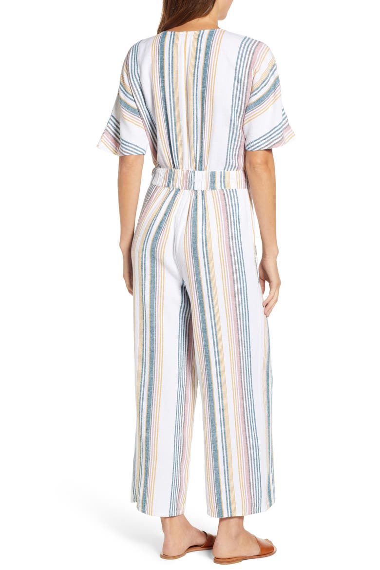 Linen Blend Jumpsuit, Alternate, color, IVORY MULTI STRIPE