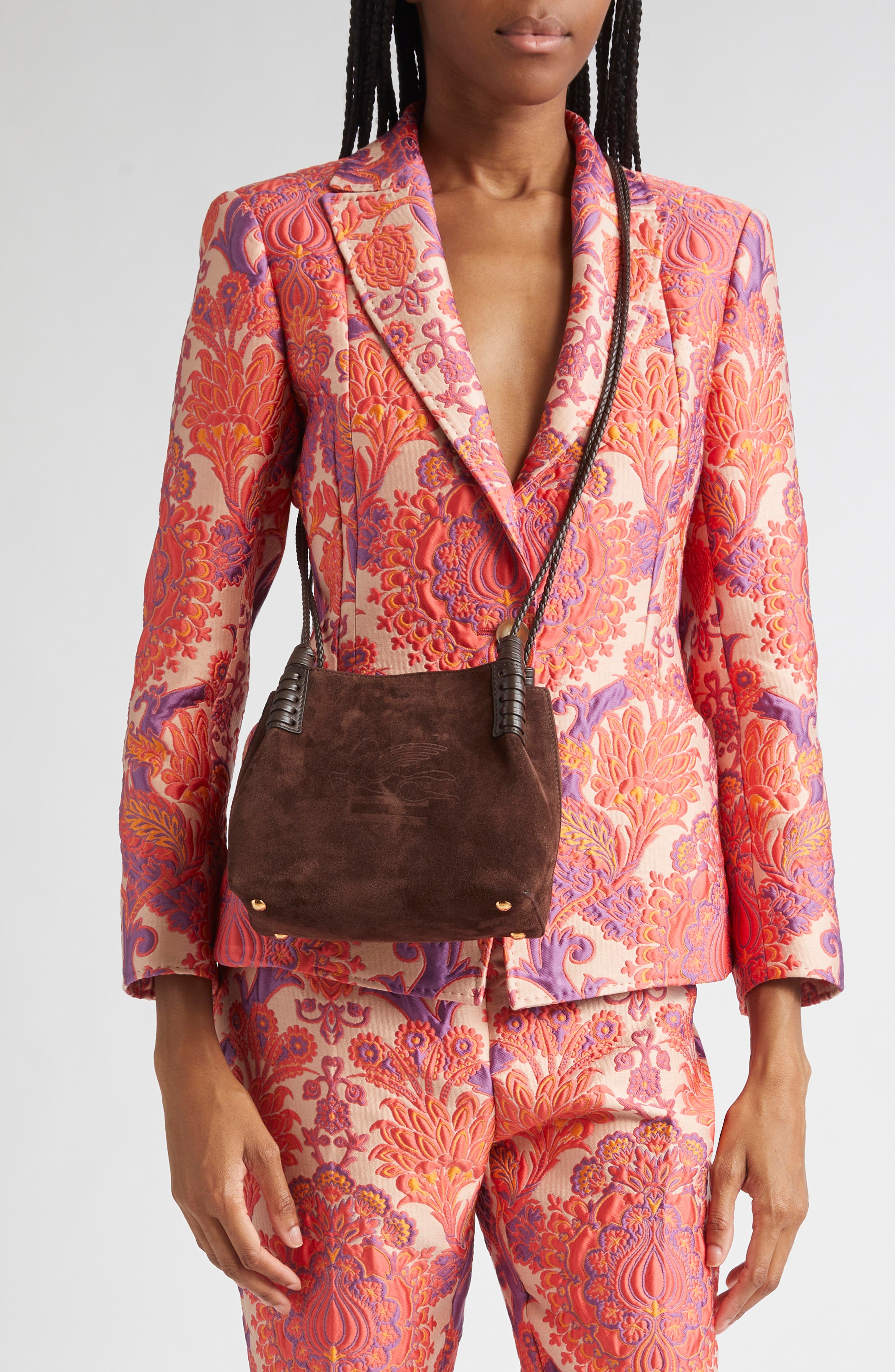 Etro Extra Small Libra Suede Crossbody Bag, Alternate, color, M0406 Dark Brown