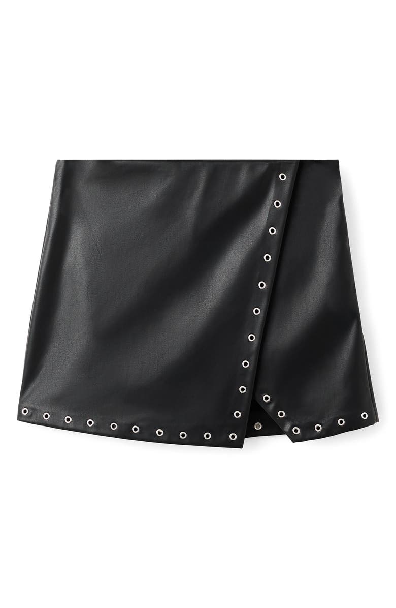 MANGO TEEN Studded Faux Leather Miniskirt, Main, color, Black