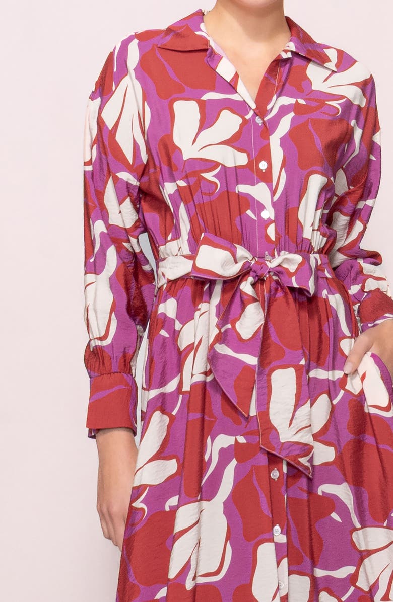 MELLODAY Print Long Sleeve Midi Shirtdress, Alternate, color, Fuchsia Abstract