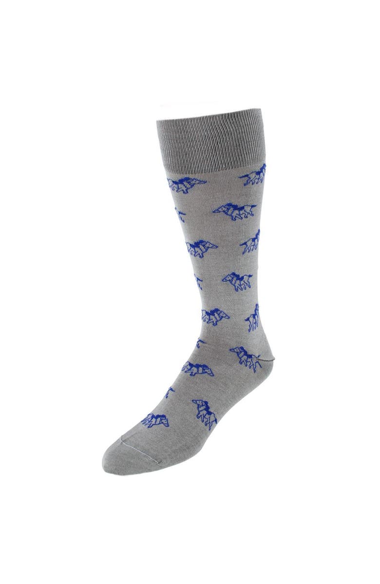 Trafalgar The Winner Jockey and Horse Novelty Mid Calf Mercerized Cotton Sock, Main, color, Grey