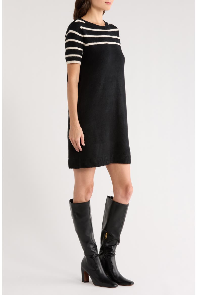 Stripe Short Sleeve Sweater Dress, Alternate, color, RICH BLACK