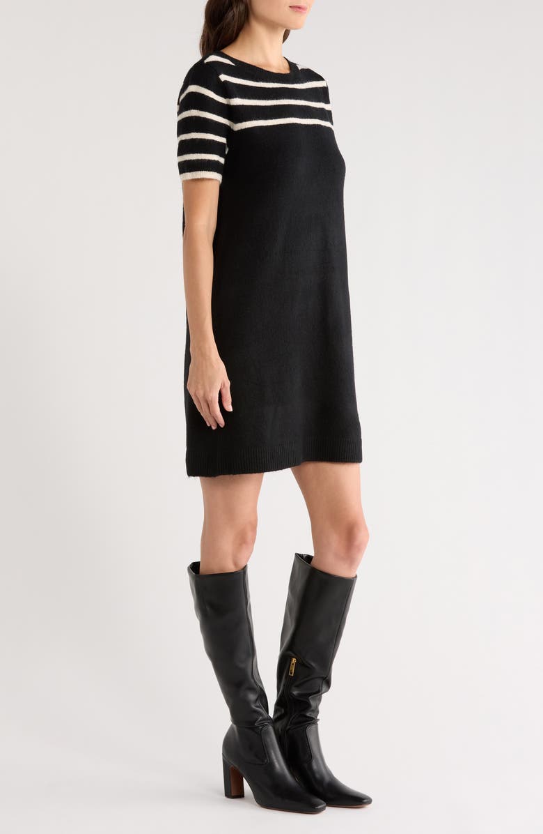Halogen<sup>®</sup> Stripe Short Sleeve Sweater Dress, Alternate, color, Rich Black
