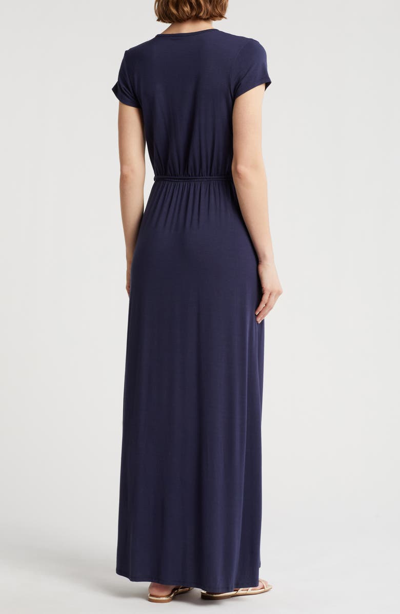 Loveappella Cap Sleeve Faux Wrap Jersey Maxi Dress, Alternate, color, Midnight Blue