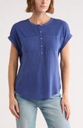 Lucky Brand Mixed Media Short Sleeve Cotton Henley Top