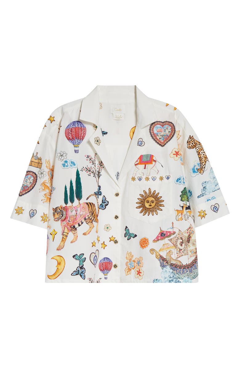 Camilla Beaded Crop Cotton Camp Shirt, Main, color, Kapadokya Kitsch