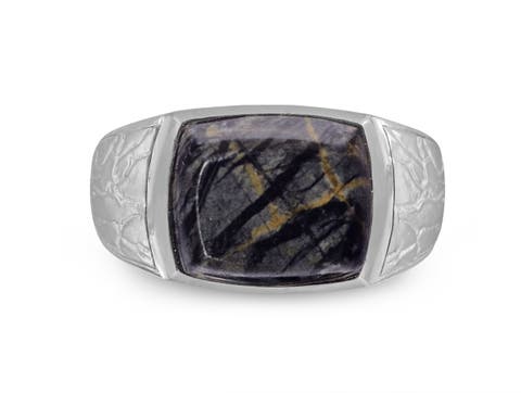 Grey Picture Jasper Sterling Silver Men Signet Ring