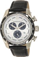 Versace Men's Tachymeter Croc Embossed Leather Strap Watch, 44mm
