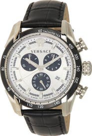 Versace Men's Tachymeter Croc Embossed Leather Strap Watch, 44mm