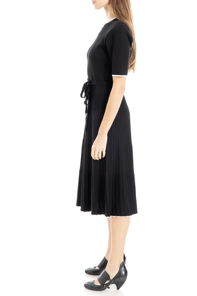 Pleated Short Sleeve Sweater Dress, Alternate, color, BLACK/ BONE