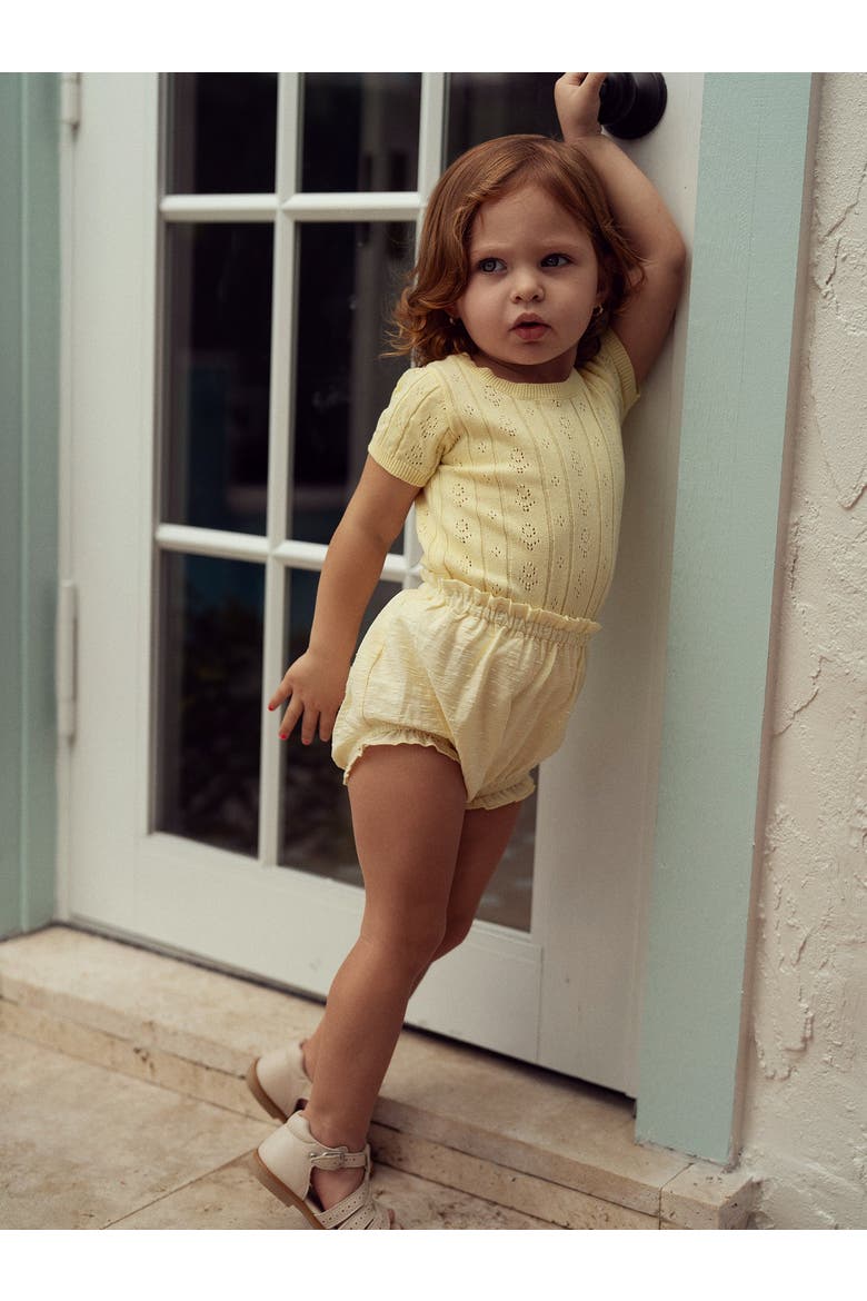 Girl Pointelle Short Sleeve Top and Bloomer 2-Piece Set, Alternate, color, Butter