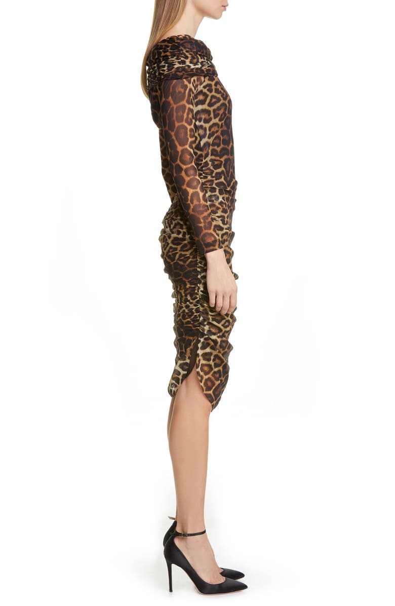 Christian Siriano Leopard Print Long Sleeve Cocktail Dress, Alternate, color, 