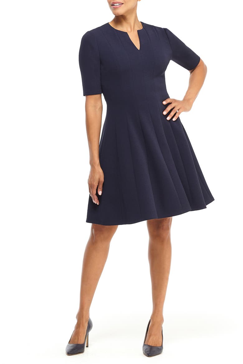 Notch Neck Fit & Flare Dress, Alternate, color, NAVY