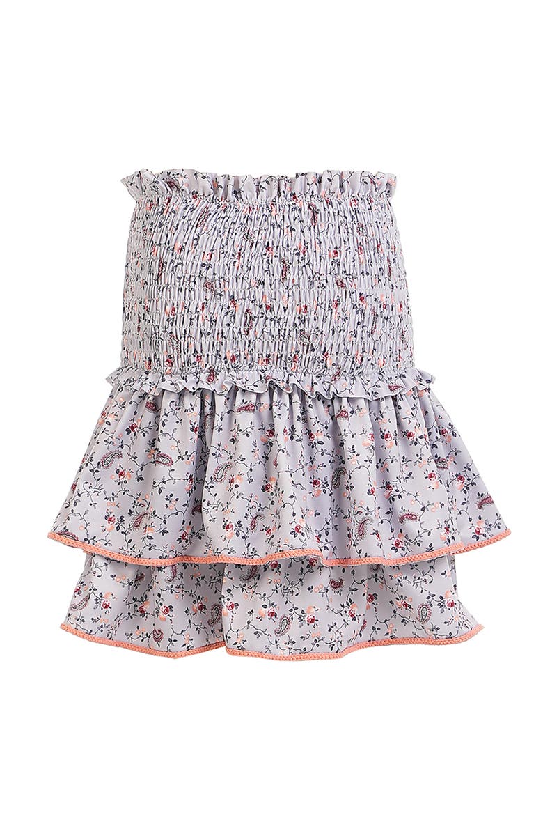 Vintage Floral Print Double-Layered Ruffled Cover-Up Skirt, Alternate, color, Grey