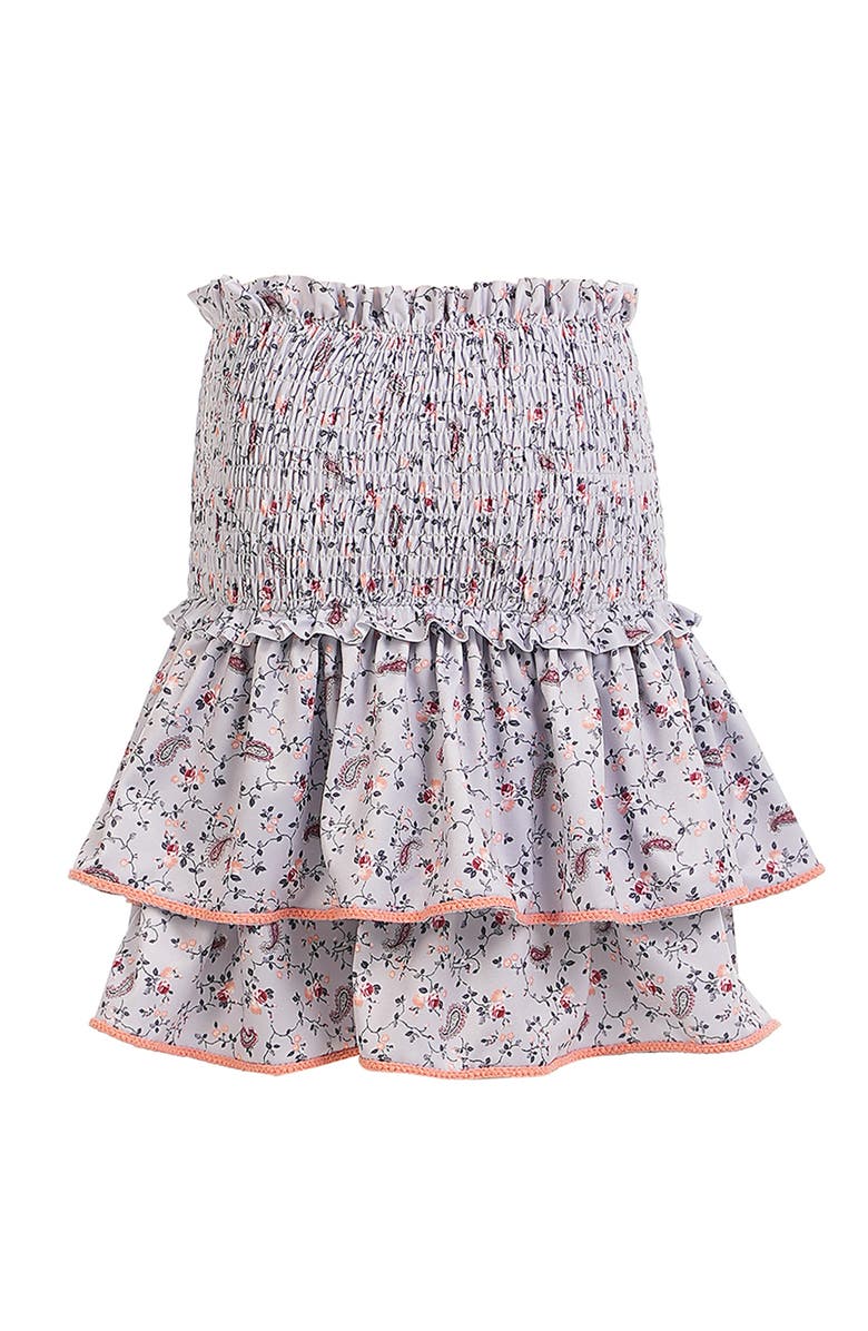 NESSI BYRD Vintage Floral Print Double-Layered Ruffled Cover-Up Skirt, Alternate, color, Grey