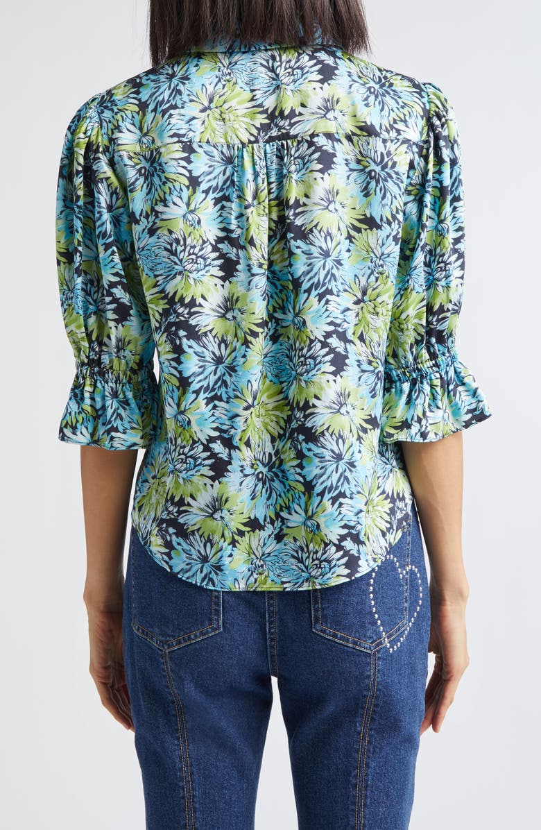 Cinq à Sept Fiona Dahlia Print Button-Up Shirt, Alternate, color, Tropical Sky Multi