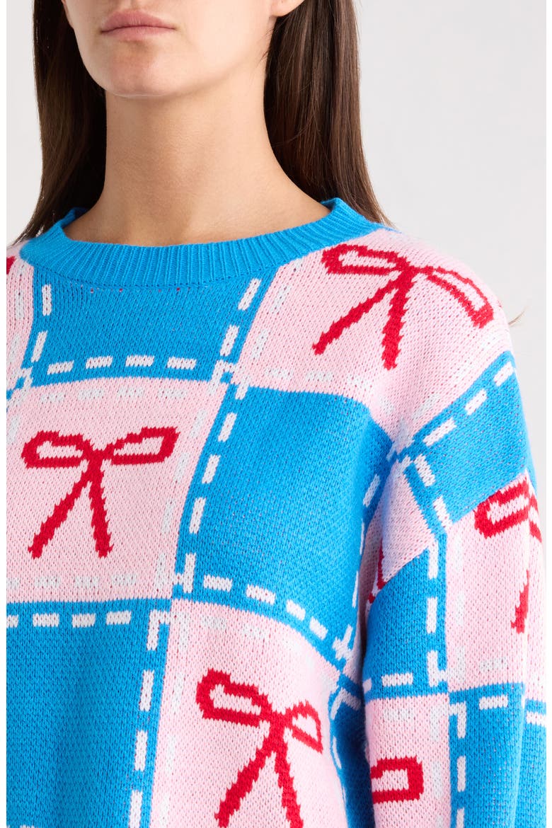 Belora Check Bow Oversize Sweater, Alternate, color, BLUE-MULTI
