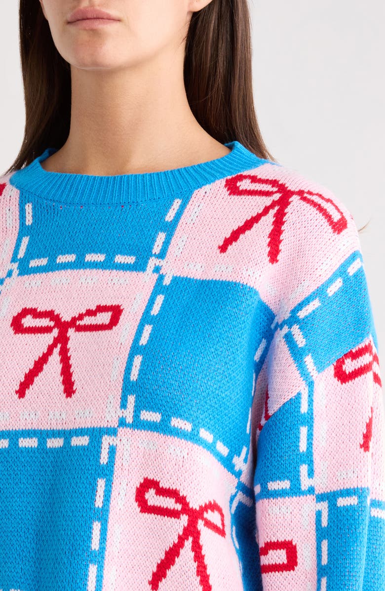 SUGARLIPS Belora Check Bow Oversize Sweater, Alternate, color, Blue-Multi